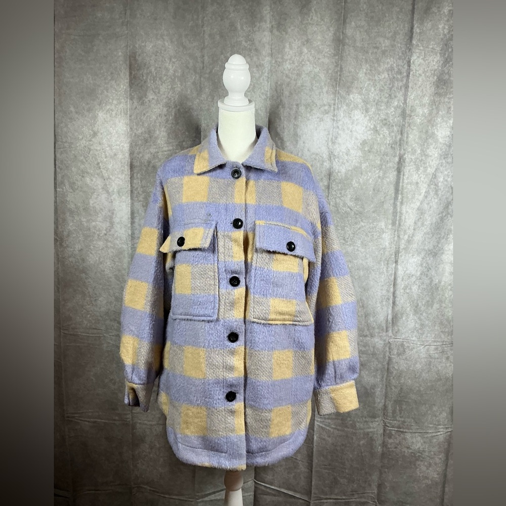 SHEIN Lavender and Beige Checkered Utility Jacket